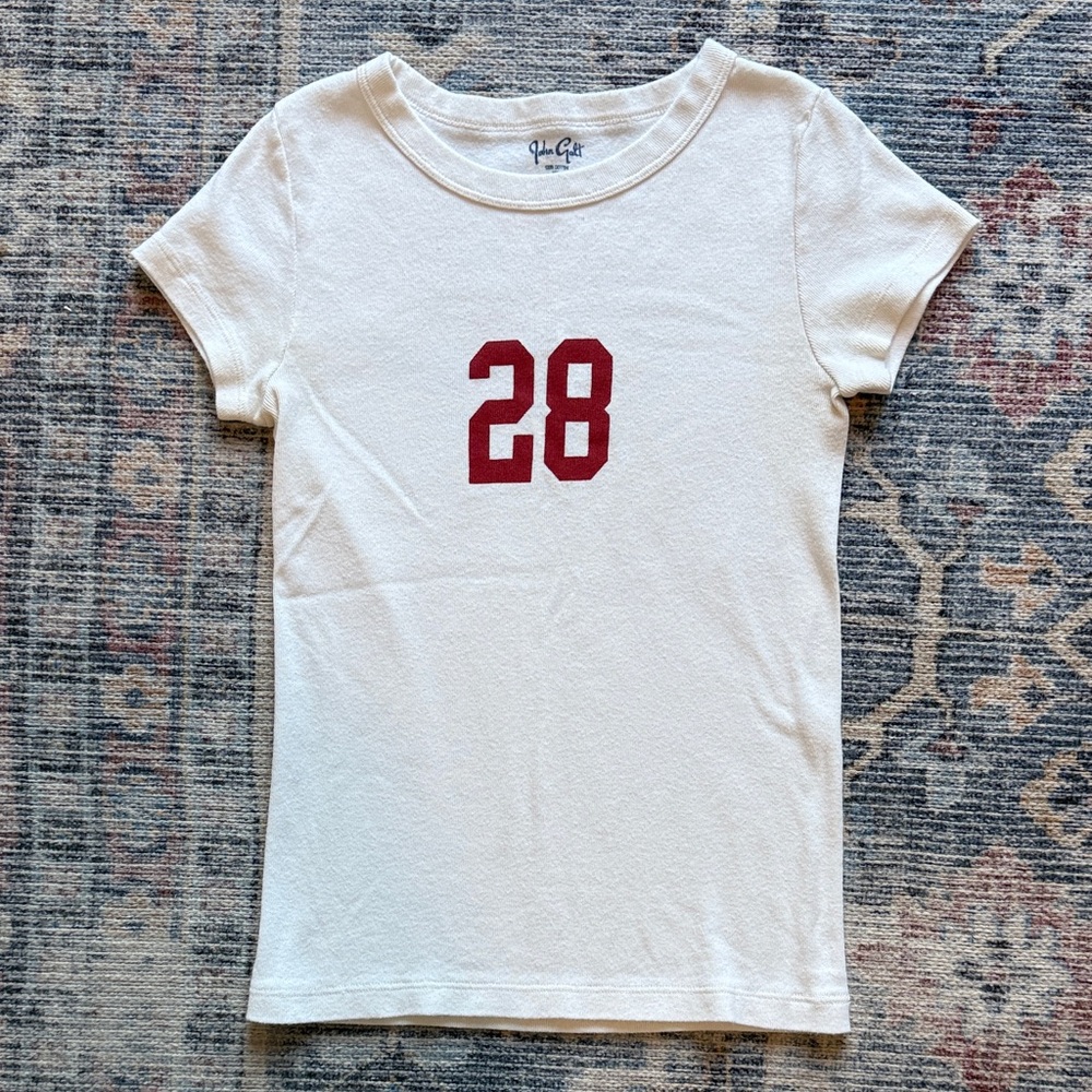 Brandy Melville John Galt Baby Tee Cream Graphic Fitted T Shirt Y2K Style